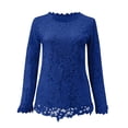 thumbnail image 5 of Jsaierl 2024 Automne Chemises en Dentelle pour Femmes Manches Longues Blouses Unies Confortables Col Rond Chandail Décontracté Mode Hauts pour Dames, 5 of 5