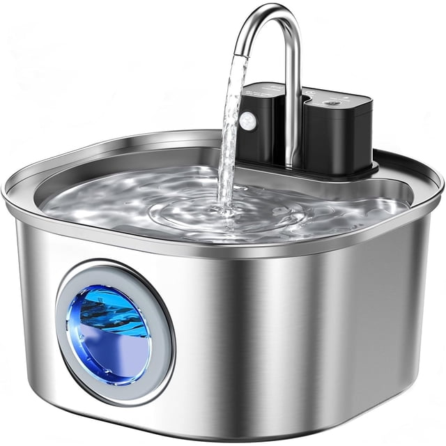 Stainless Steel Cat Water FountainWireless Pet Water Fountain Battery Operated oz/.L Automatic Water Dispenser for Dogs with Quiet Pump Easy Clean for Cats Dogs Multiple Pets