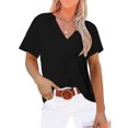 thumbnail image 3 of Birdeem Mode Femmes Décontracté Uni Chandail à Enfiler Col en V Manches Courtes T-Shirt Hauts Blouse, 3 of 5
