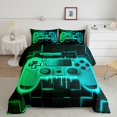 thumbnail image 2 of Green Teal Gaming Full Size Comforter Sets for Boys - Gamer Comforter Boys Full Size Bedding Set, Neon Lights Abstract Geometry Design Gamer Room Decor, 2 of 5
