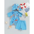 thumbnail image 3 of SUNSIOM Baby Boys Rash Guard Set Short Sleeve Shark Tree Print Top with Shorts Hat Swimsuit Summer Swimwear, 3 of 7