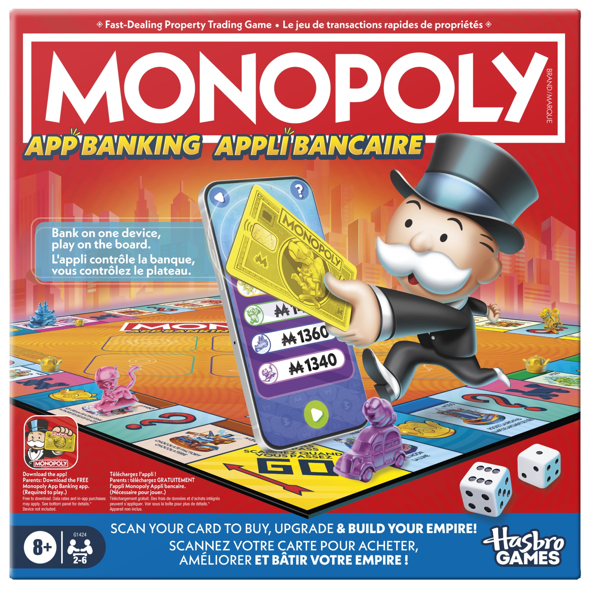 Monopoly App Banking Board Game, App-Enabled Game, Links to Smart Devices, Ages 8+