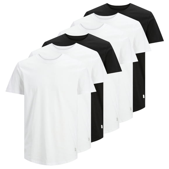 JACK&JONES men's T-shirt, 6-pack - JJENOA TEE 6PK, short sleeve, organic cotton, solid colour White/Black L (Large)