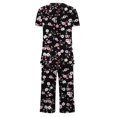thumbnail image 4 of FAFWYP Ensembles de Pyjama 2 Pcs pour Femmes, Ensembles de Pyjama à Imprimé Floral, Tenue de Nuit Douce, Hauts à Manches Courtes à Col Ras du Cou et Pantalons Capri, Ensembles de Détente, P-3TG, 4 of 5