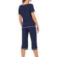 thumbnail image 5 of AherBiu Ensembles de Pyjama à Manches Courtes pour Femmes, Hauts à Col Ras du Cou avec Pantalons Capri, Tenue de Nuit 2 Pcs Confortable, 5 of 5