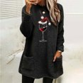 thumbnail image 2 of Pisexur Chandails en Molleton de Noël pour Femmes en Polaire Douce à Manches Longues Col Rond Imprimé Verre de Vin Rouge Chandail-Over Chaud d'Hiver avec Poches, 2 of 3