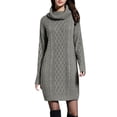 thumbnail image 1 of Womens Solid Color High Collar Casual Knit Sweater Dress, 1 of 6