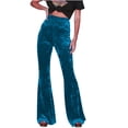 thumbnail image 1 of AherBiu Women's High Waisted Velour Bell Bottom Pants, Solid Color, Small US: 4, 1 of 7