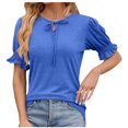 thumbnail image 1 of FAIWAD Womens Casual Tops V Neck Drawstring Shirts Puff Short Sleeve Blouses Loose Work Tunic Tops, 1 of 8