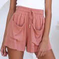 thumbnail image 1 of CEHVOM Womens Drawstring Cotton And Linen Elastic Waist Pocket Solid Shorts Pants, 1 of 4