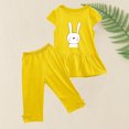 thumbnail image 4 of Chemises pour Filles, Ensemble Deux Pièces Été Col Rond Petit Imprimé Manches Courtes Manches Volantes Taille Élastique Pantalon Court, 4 of 5