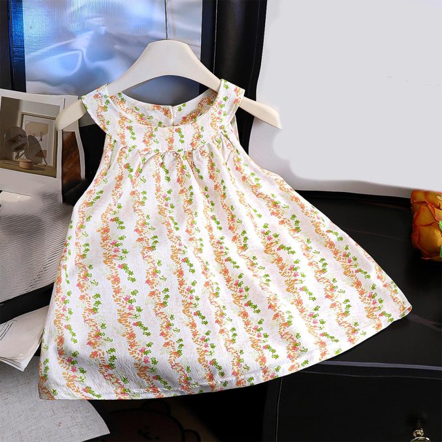 Économies d'Été! Robe d'Été pour Enfants, Robes Décontractées pour Filles en Liquidation, Robe Sans Manches à Col Suspendu pour Enfants, Robe d'Été Décontractée à Col Rond
