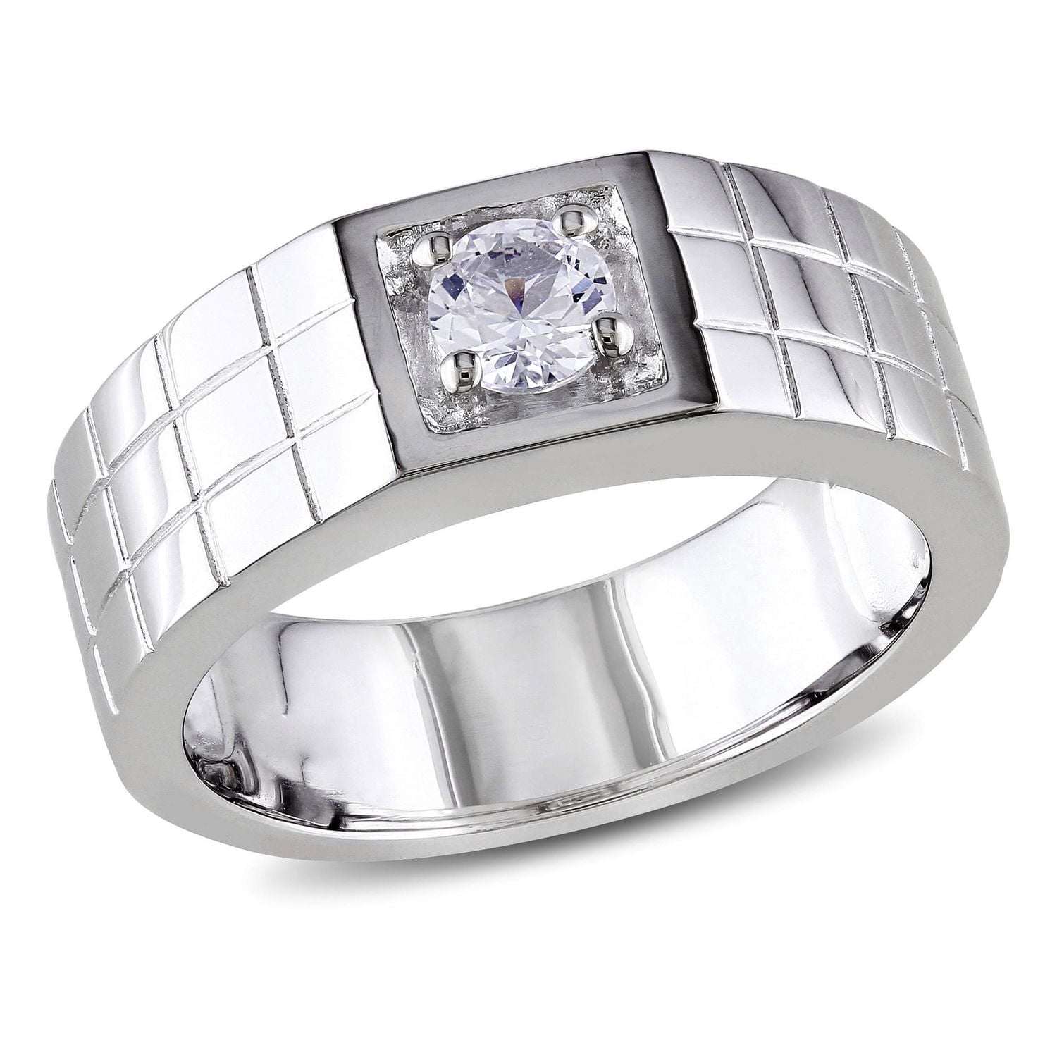 Bague stylisée Miabella pour homme en saphir blanc synthétique 0.33 ct TGW en argent sterling