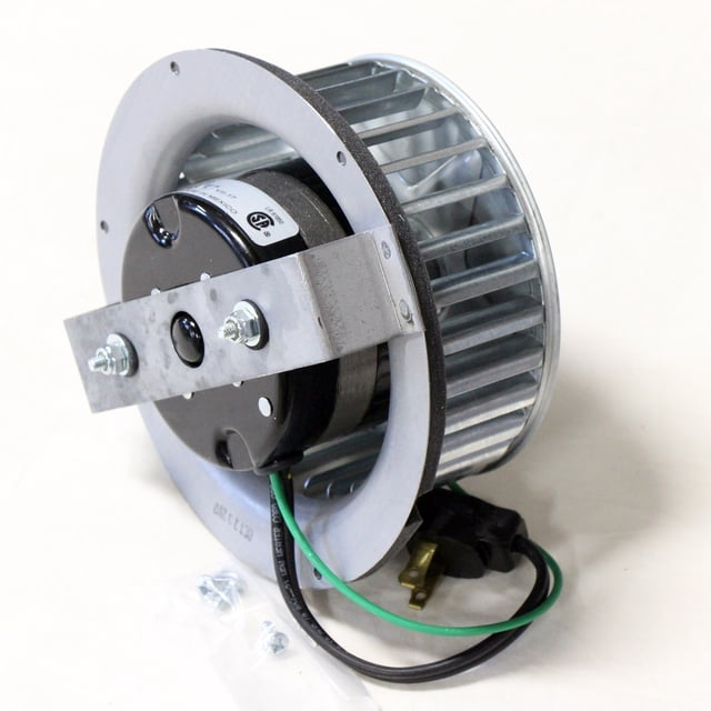 Reversomatic Bathroom Ventilation Exhaust Fan Motor, Blade, and Bracket replacement kit, model QB100SMBB. Includes a motor, fan blade, and mounting bracket designed for Reversomatic QB100S ventilation fans. Features a compact assembly with visible wiring and mounting hardware for easy installation. Ideal for repairing or upgrading bathroom exhaust systems.