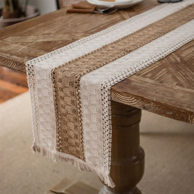 Wzzjkit Table Runner, Boho Table Runner Tablecloth with Fringe for Kitchen Home and Meal Wedding Decor, Table Runners