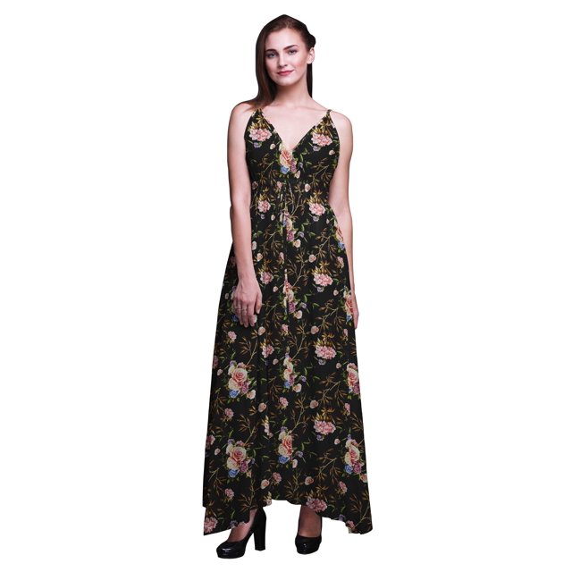 Bimba Robe Longue de Villégiature à Imprimé Floral pour Femmes, à Cordon, Bretelles Spaghetti, Tenue de Plage - Moyen