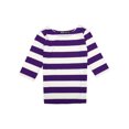 thumbnail image 1 of INSPIRE CHIC Chemises Rayées pour Femmes Coupe Ajustée Manches au Coude T-Shirt Col Bateau TP Violet Blanc, 1 of 5