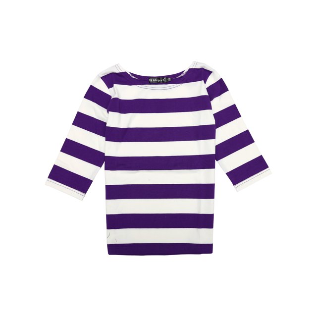 INSPIRE CHIC Chemises Rayées pour Femmes Coupe Ajustée Manches au Coude T-Shirt Col Bateau TP Violet Blanc