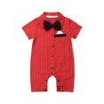 thumbnail image 1 of Newborn Baby Boy Gentleman Short Sleeve Button Down Bow Tie Striped Romper, 1 of 7