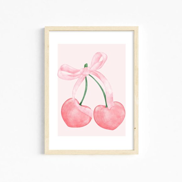 Stylish pink bow wall art, watercolor college-style poster, suitable for college dorms and bedroom wall decoration. Size: 50*70 cm, unframed.,B