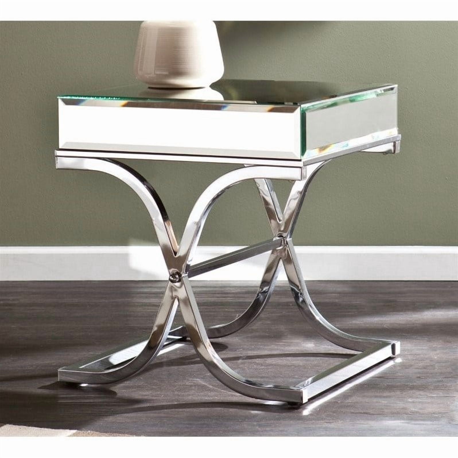 Southern Enterprises Ava Mirrored End Table in Chrome, Chrome (Set of 1)