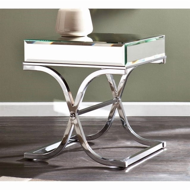 Southern Enterprises Ava Mirrored End Table in Chrome, Chrome (Set of 1)