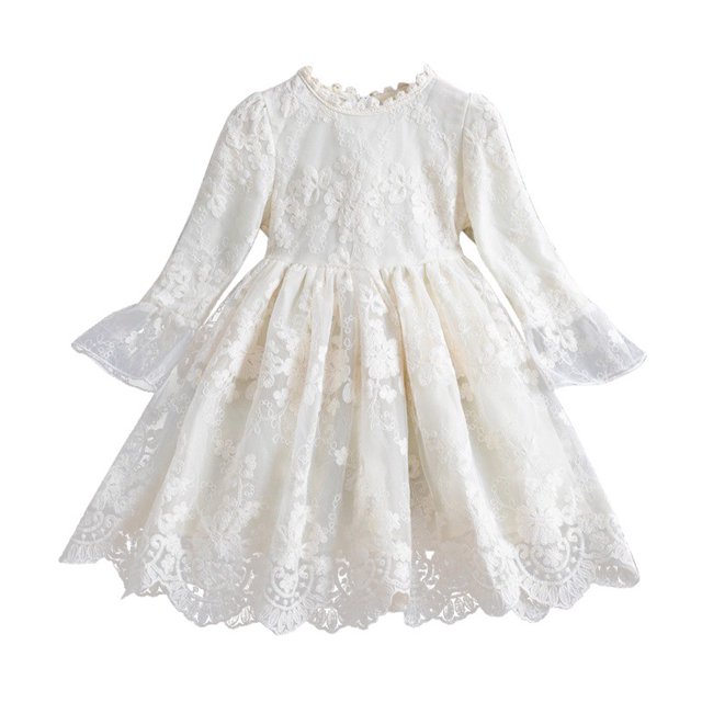 Qudderr Baby Kids Girls Lace Princess Dresses Long-Sleeved A-Line Dress Toddler Spring Fall Ruffle Sundress for Girls 2-8 Years