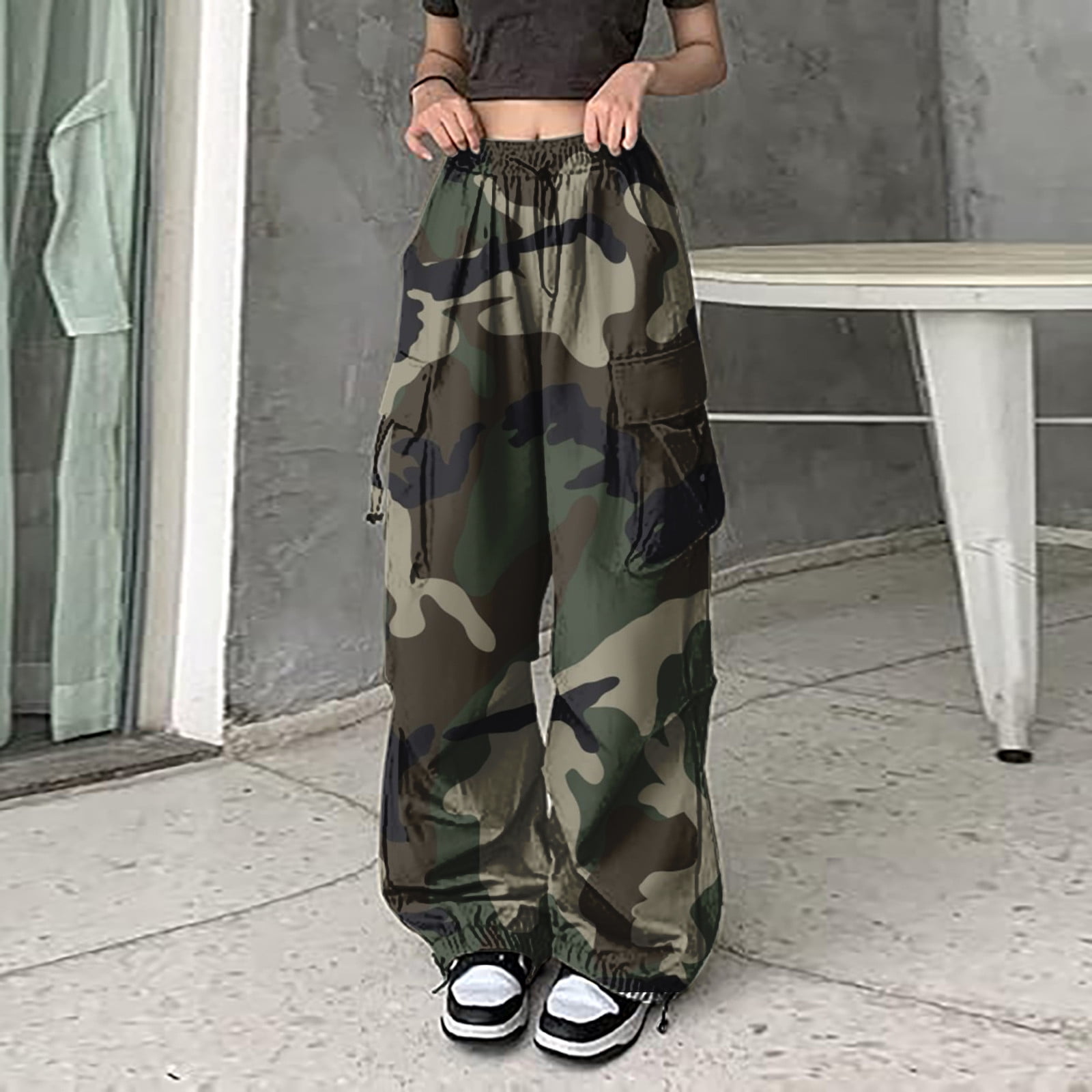 Womens Baggy Cargo Camo Print Pants Streetwear Hop Joggers