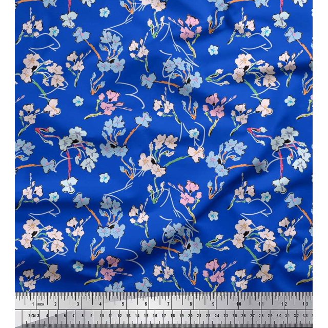 Soimoi polyester Crepe Fabric Artistic Floral Printed Fabric 1 Yard 52 Inch Wide
