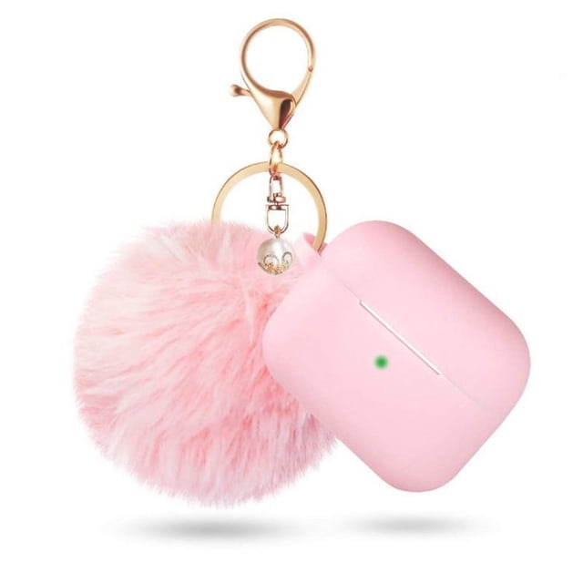 Airpods 3(2021), Apple Airpod 3rd Generation Women's Case, Air Pod 3rd Generation Charging Case Silicone Case with Pom Pom Keychain Accessory(Pink)