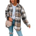 thumbnail image 1 of ORUYROP Womens Long Sleeve Plaid Shirts Flannel Lapel Button Down Shacket Jacket Coats, 1 of 6