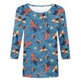 thumbnail image 4 of Lenago Summer Plus Size Sortant Tops for Women Mode Manches Courtes Rétro Col Rond Imprimé en Vrac Tops Chemisier Manches Trois Quarts 4 Juillet Tenues for Women, 4 of 4