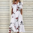 thumbnail image 1 of CHOK Robes d'Été pour Femmes à Boutons avec Poches Grande Taille Bohème Décontractée Longue Robe Maxi Imprimé Floral Manches Courtes Col en V Longueur sous le Genou Évasée Ligne A Maison Ample Robes Soleil, 1 of 4