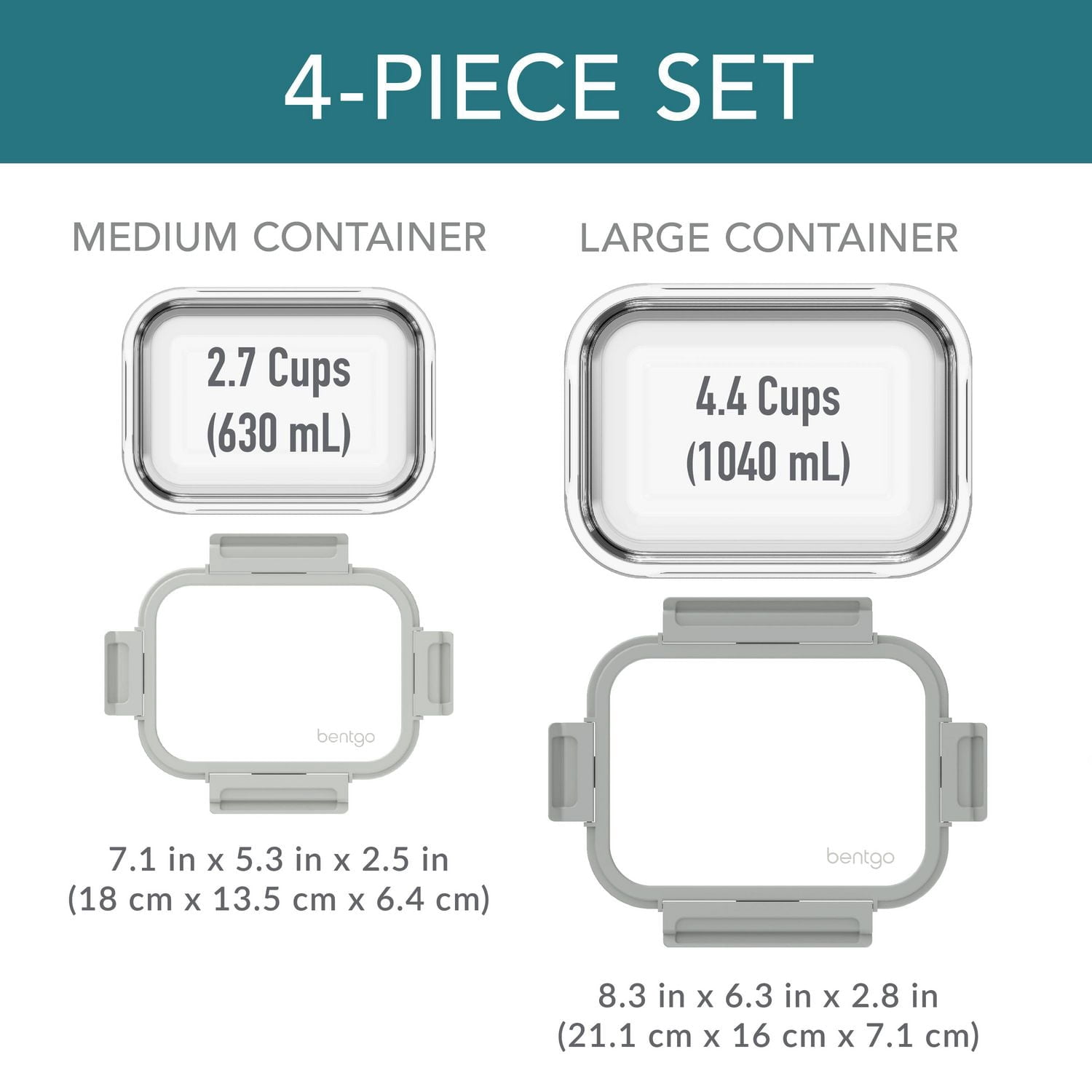 Ensemble de conservation des aliments en verre anti-fuite Bentgo Glass - Paquet de 2 (récipients de 2,7 tasses et 4,4 tasses) - Pebble Beach