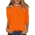 thumbnail image 1 of DENGDENG Womens Tops 3/4 Sleeve Elbow Summer T Shirts Crew Neck Casual Button Down Shirts Solid Color Three Quarter Length Tunic Tops Petite Plus Size Clothes Orange L, 1 of 6