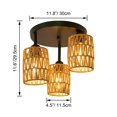 thumbnail image 2 of FSLiving 3 Lights RV Twine Braiding Wall Light with 12V Black Natural Decorative Light Ceiling Light Hallway Light Ceiling Mount, E26 2700K Bulb Included Industrial Semi Flush Mount for RV Camper, 2 of 7