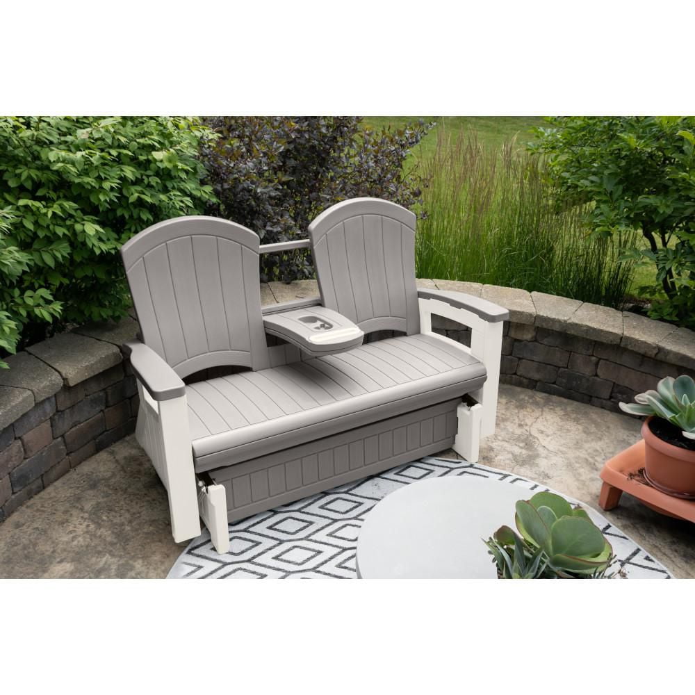 Chaise berçante Adirondack Suncast avec console, en résine et acier durables, siège d’extérieur – gris colombe