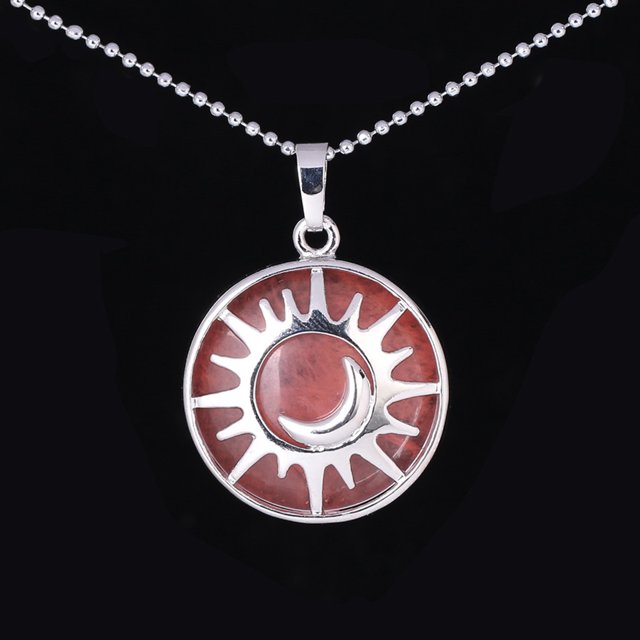 Pendant Flat Bead Natural Stone Crystal Quartz Silver Color Necklace Women Men