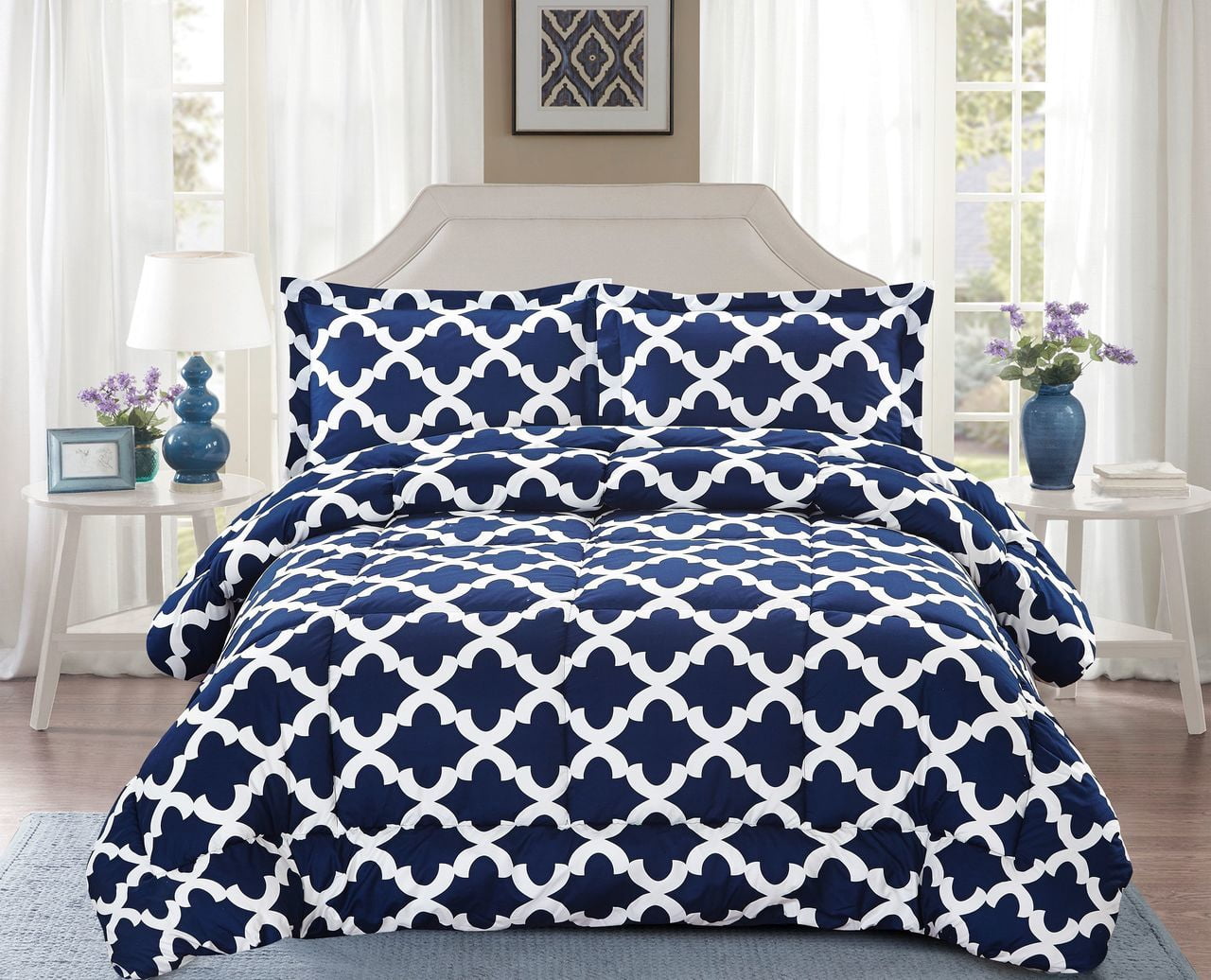 Comforter with 2 Pillow Shams Goose Down Alternative Ultra Soft Microfiber Navy Color King Size