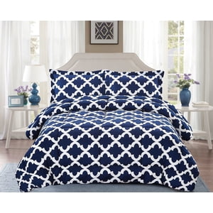 Comforter with 2 Pillow Shams Goose Down Alternative Ultra Soft Microfiber Navy Color King Size