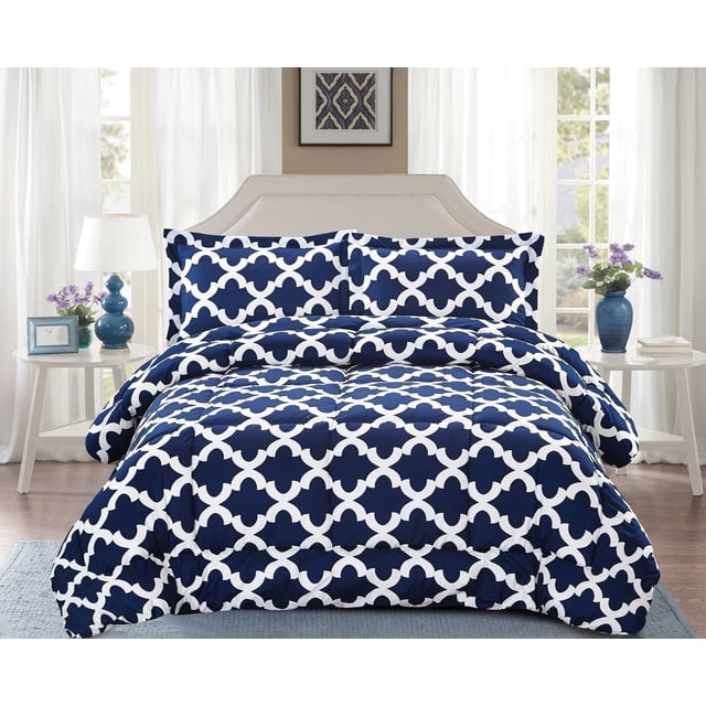 Comforter with 2 Pillow Shams Goose Down Alternative Ultra Soft Microfiber Navy Color King Size
