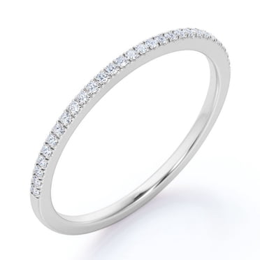 JeenMata Classic 0.25 Carat Round Cut Moissanite Pave Accented Wedding Band in 18K White Gold Plating for Women