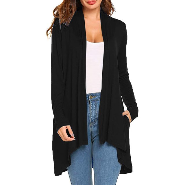 Cardigan à Manches Longues pour Femmes, Cardigan d'Automne à devant Ouvert avec Poches, Duster Décontracté, Chandail Cardigan Léger
