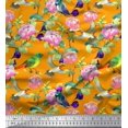 thumbnail image 1 of Soimoi Rayon Fabric Leaves,Floral & Hummingbird Bird Printed Fabric 1 Yard 42 Inch Wide, 1 of 3