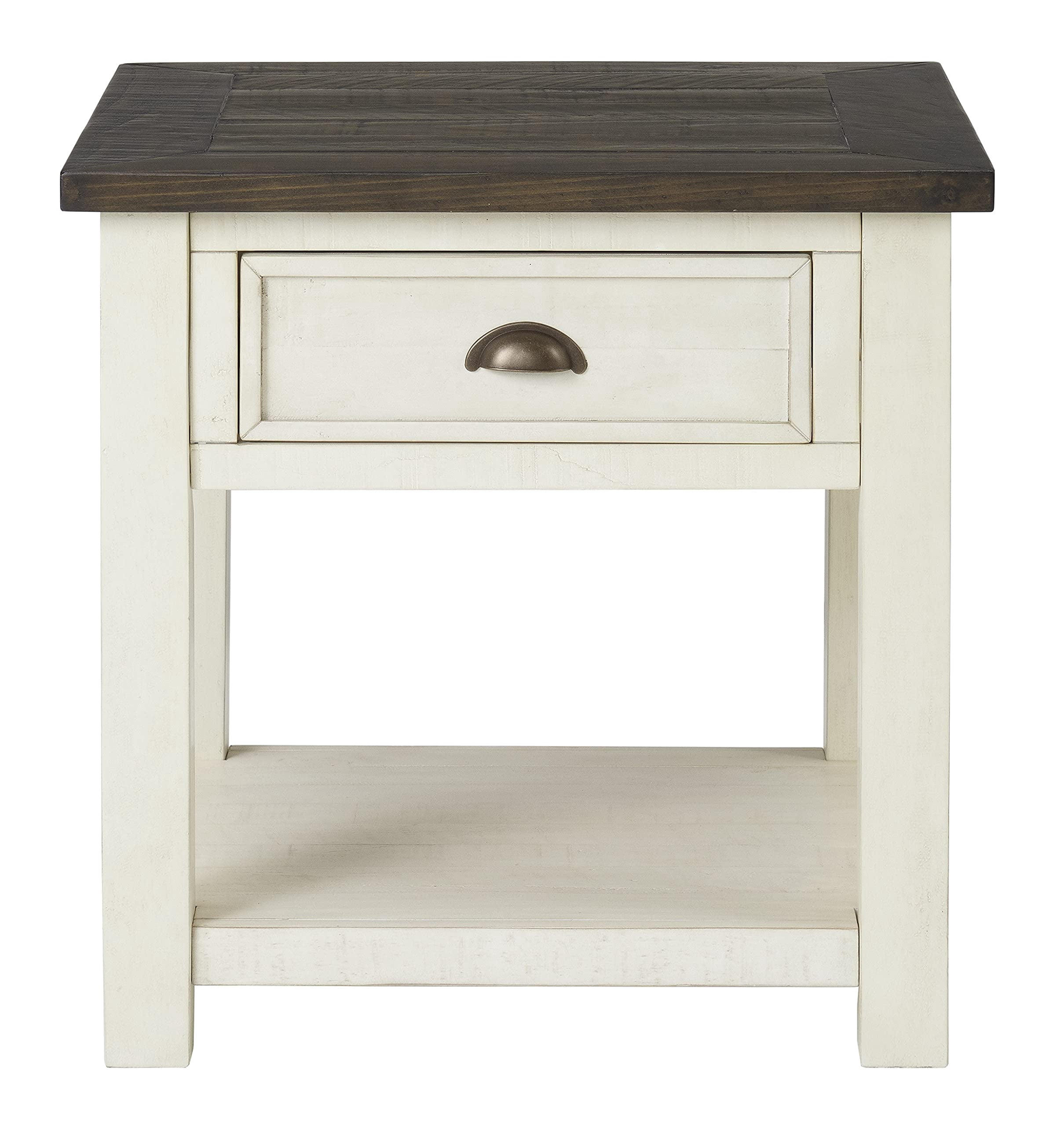 Martin Svensson Home Table d'Appoint en Bois Massif, Blanc Crème avec Dessus Brun