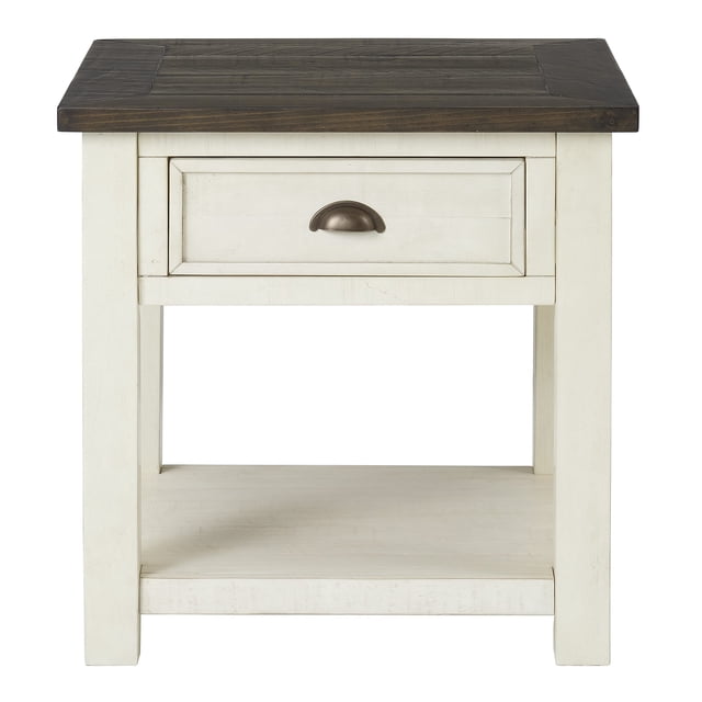Martin Svensson Home Solid Wood End Table, Cream White with Brown Top