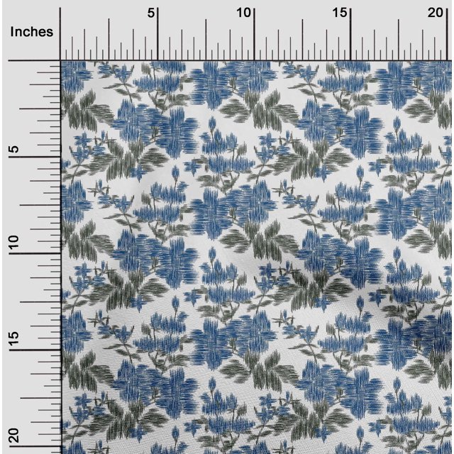oneOone Cotton Poplin Fabric Leaves & Floral Ikat Decor Fabric Printed BTY 56 Inch Wide