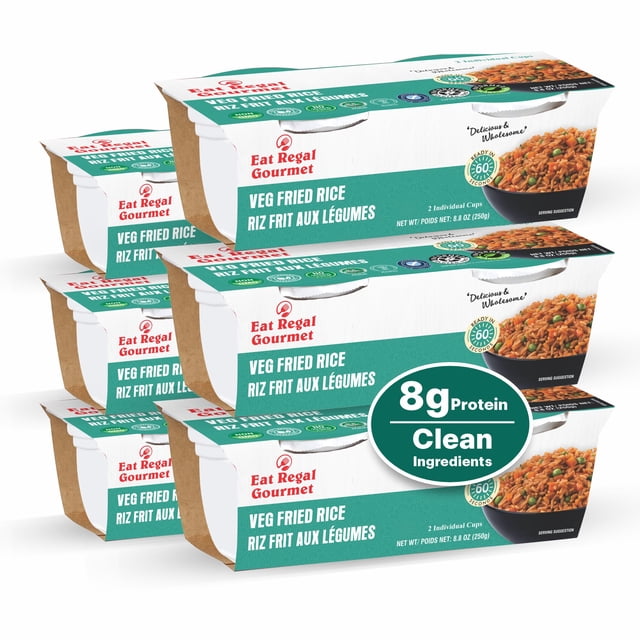 Eat Regal Gourmet Vegetable Fried Rice, Ready in 1 Minute, 2 Individual Cups, Pack of 6, 8.8 oz