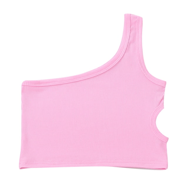 GPOECD Girls Dance Tank Top One Shoulder Racerback Crop Top Sleeveless Athletic Wear For Ballet Gymnastics Performance Pink,6-7 Years