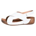 thumbnail image 1 of Bmisegm Sandales pour Femmes d'Été Rétro Unies en Cuir à Talon Compensé Épais à Semelle Épaisse Grande Pointure Sandales pour Femmes d'Été Blanc 9, 1 of 9